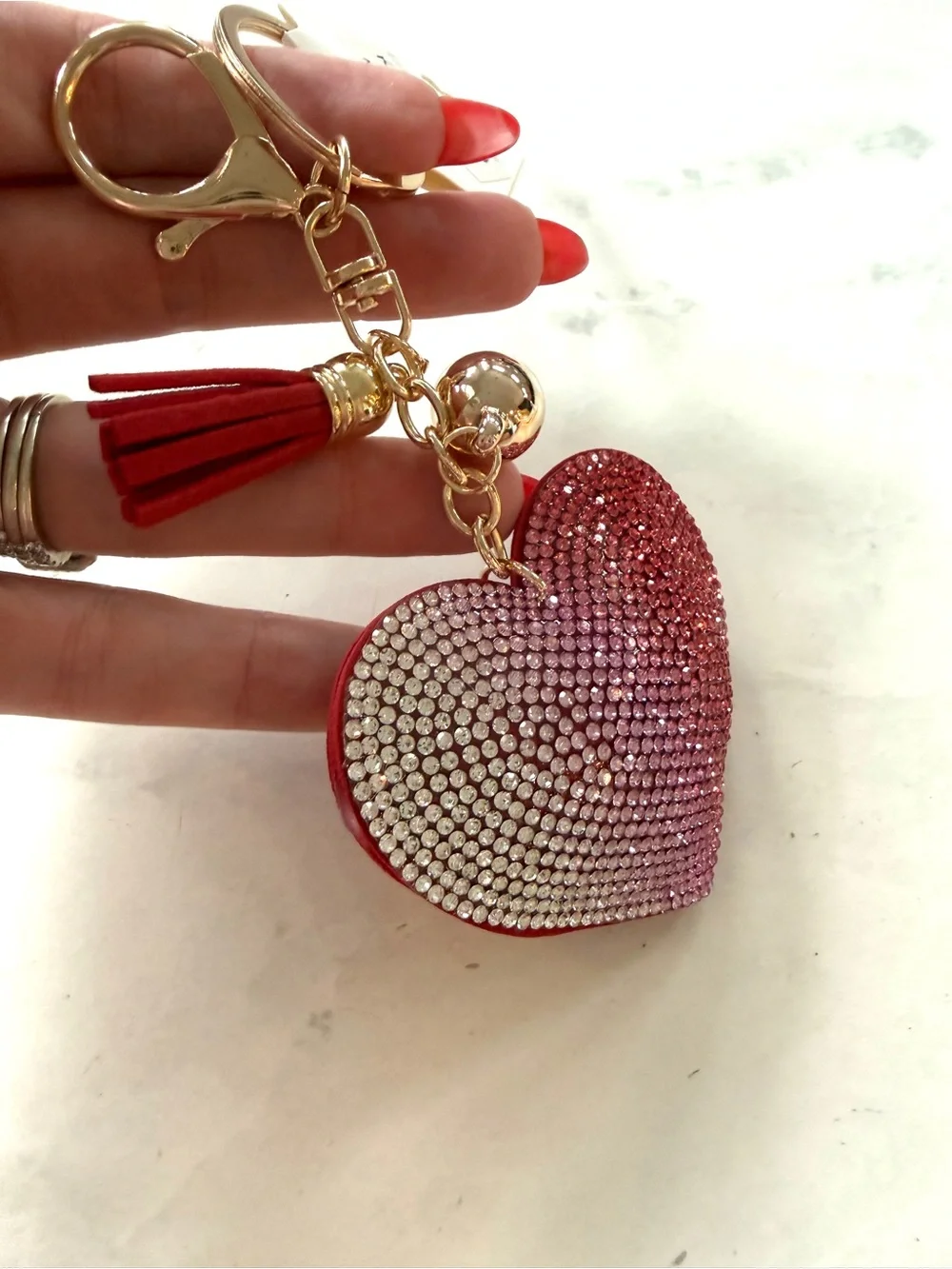 💖 NWT Bling Ombre Rhinestone Puffy Heart Keychain / Purse Bag Charm 💖